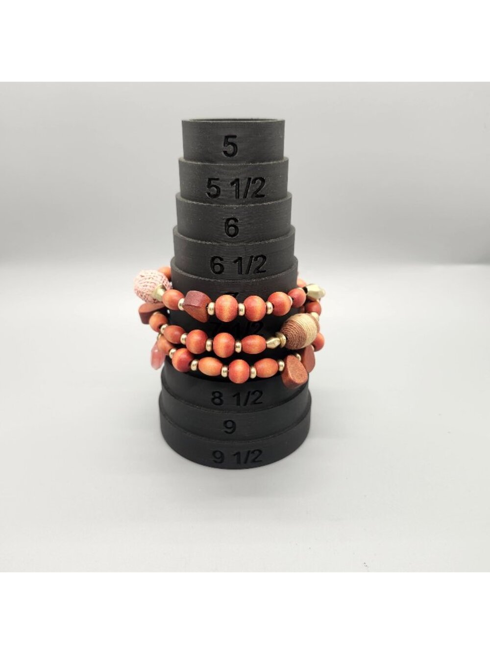 Wood Bead Stretch Bracelet Set With Mixed Textures & Gold Accents Fits 6-7 Inch